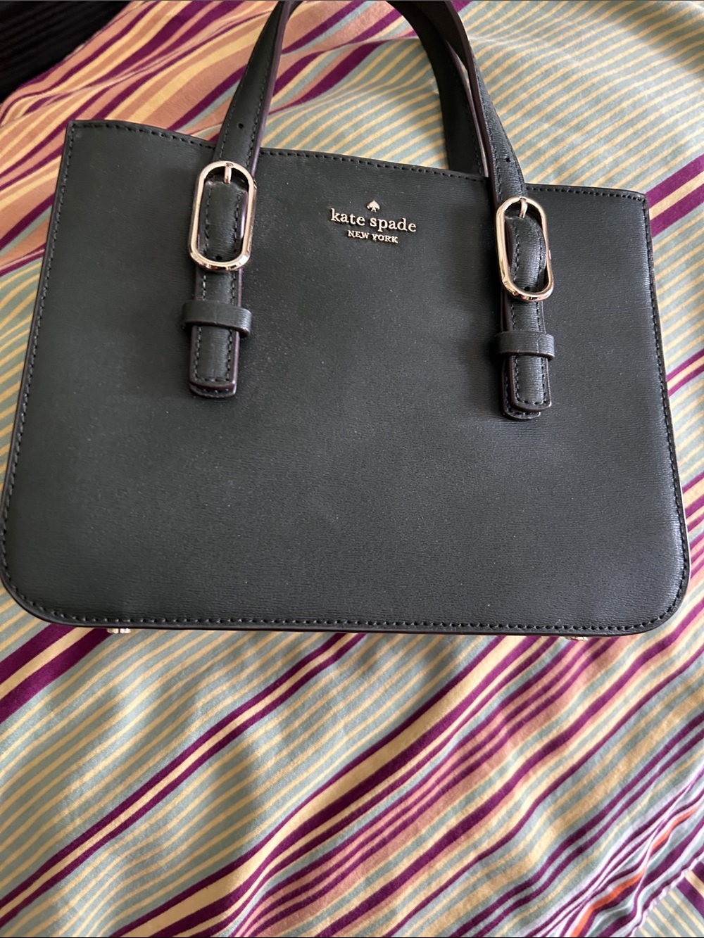 kate spade black leather satchel with silver hardware